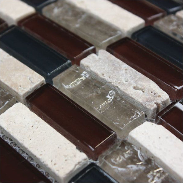 Pacific Mosaic Tiles - Sepia Brown (rectangles) - 29.5cm x 29.5cm