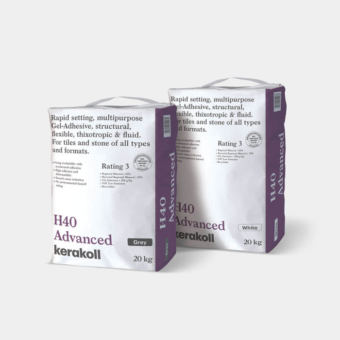 Kerakoll H40 Advanced tile adhesive for porcelain, stone and large format tiles in grey and white 20kg bags