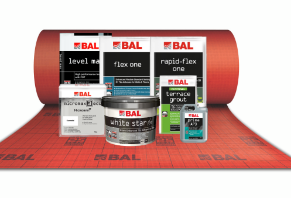 BAL tile adhesive, grout and levelling products including Flex One, Rapid-Flex One and White Star for professional tilers