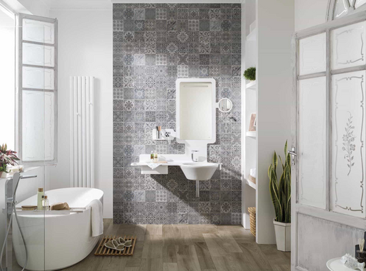Porcelanosa Antique Blue 33.299999999999997x100cm shown in a styled room setting