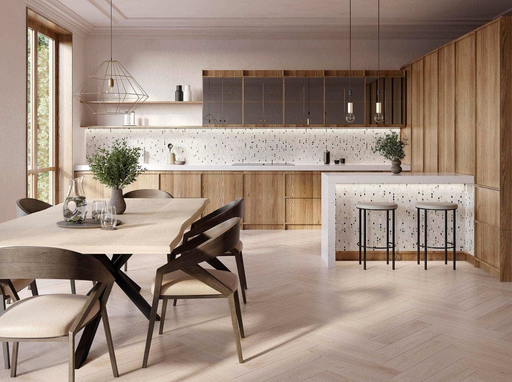 Porcelanosa Atlanta Light 14.2x59.6x0.85 14.2x59.6cm shown in a styled room setting