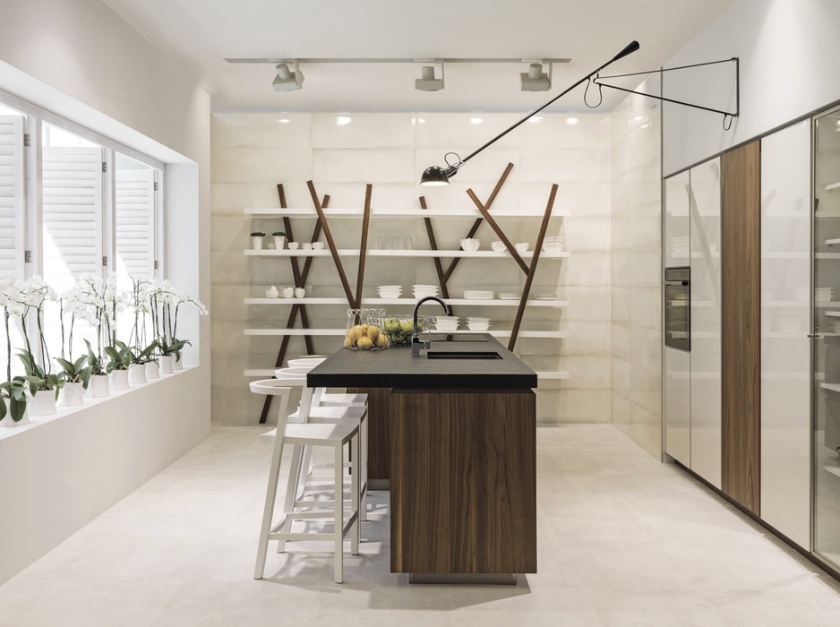 Porcelanosa Baltimore White L 59.6x59.6cm shown in a styled room setting