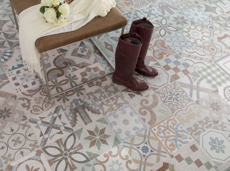 Porcelanosa Barcelona D L 59.6x59.6cm shown in a styled room setting
