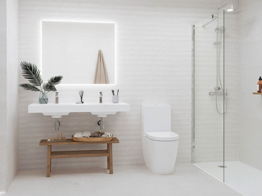 Porcelanosa Belice Caliza 33.299999999999997x100cm shown in a styled room setting