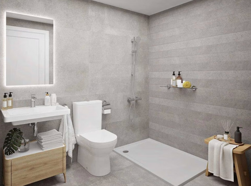 Porcelanosa Bottega Acero L 33.299999999999997x59.2cm shown in a styled room setting
