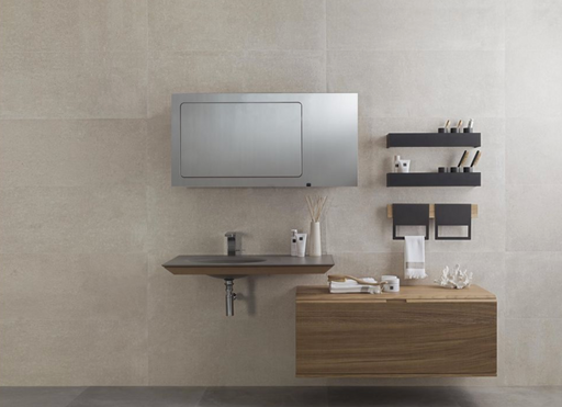Porcelanosa Bottega Caliza 45x120cm shown in a styled room setting