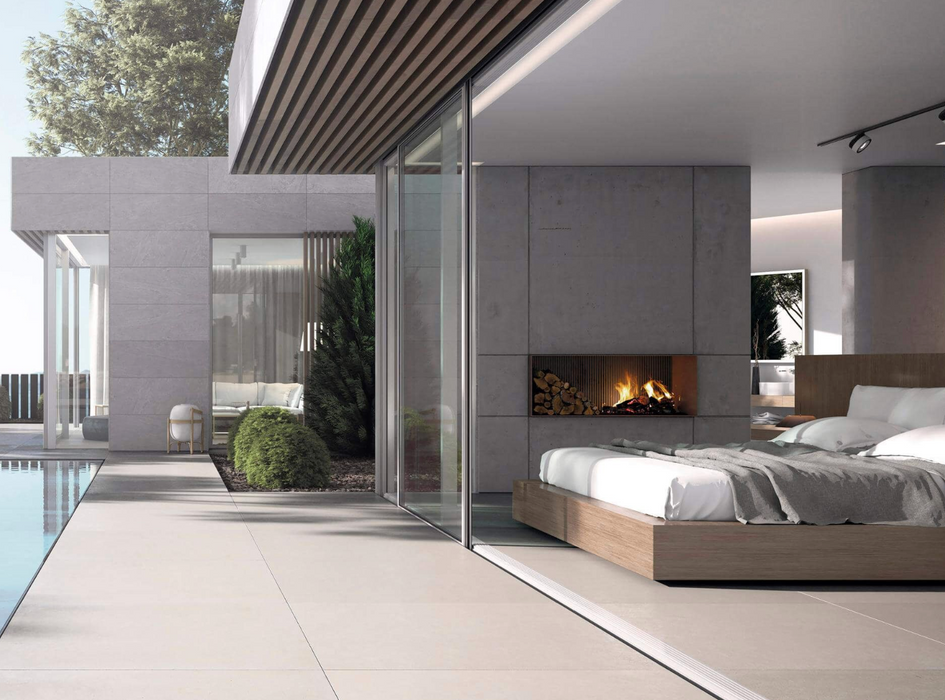 Porcelanosa Bottega Caliza Ant.l 120x120cm shown in a styled room setting
