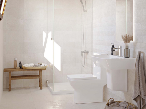 Porcelanosa Bottega White L 25x44.3cm shown in a styled room setting
