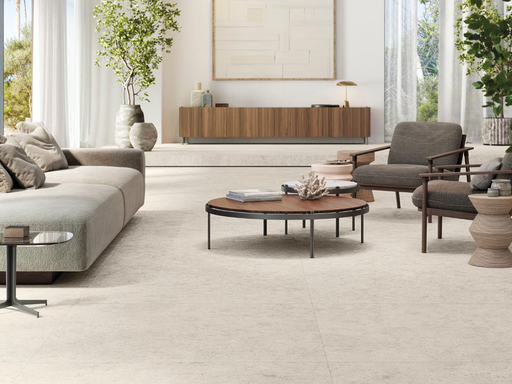 Porcelanosa Butan Bone L 120x120cm shown in a styled room setting