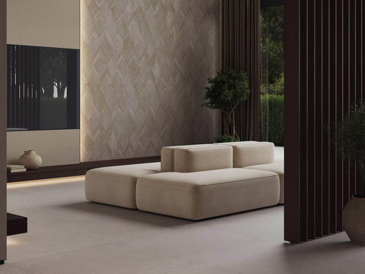 Porcelanosa Coral Acero L 120x120cm shown in a styled room setting