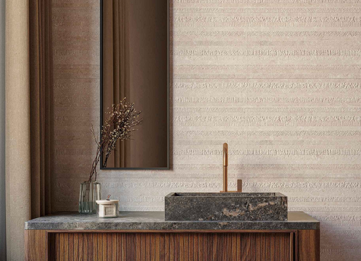 Porcelanosa Deco Coral Caliza 45x120cm shown in a styled room setting