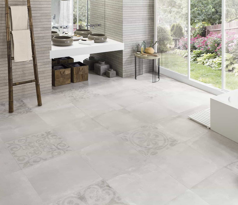 Porcelanosa Deco Harlem Caliza L 59.6x59.6cm shown in a styled room setting