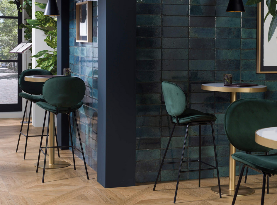Porcelanosa Deco Vetri Blu 33.299999999999997x59.2cm shown in a styled room setting