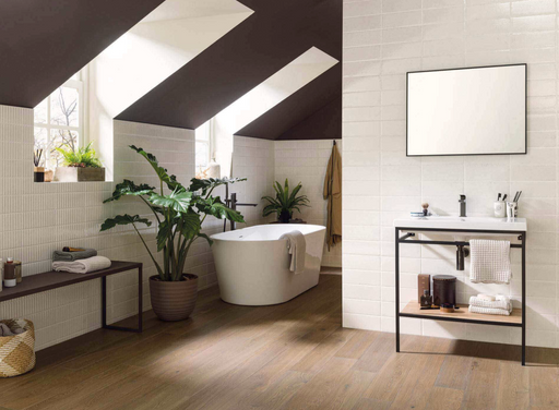 Porcelanosa Deco Vetri White 33.299999999999997x59.2cm shown in a styled room setting