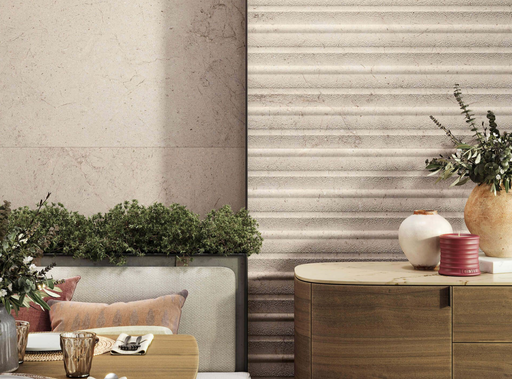 Porcelanosa Dorcia Bone 59.6x150cm shown in a styled room setting