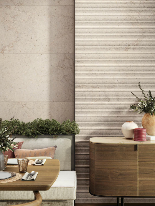 Porcelanosa Dorcia Bone C-2(r10) L 80x80cm shown in a styled room setting