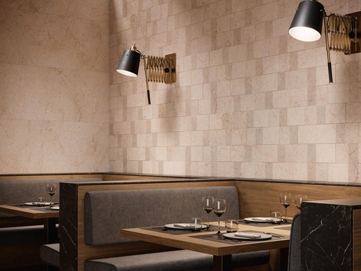 Porcelanosa Dorcia Marfil 59.6x150cm shown in a styled room setting