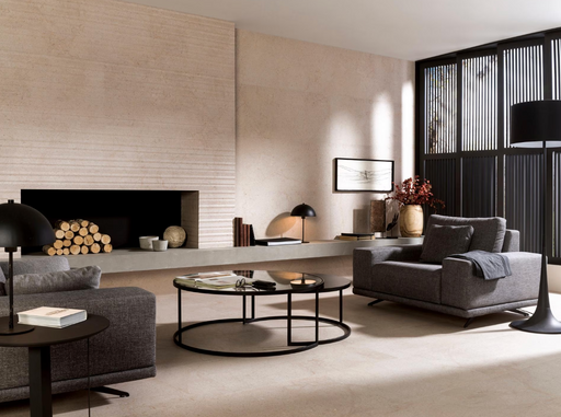 Porcelanosa Dorcia Marfil C-2(r10) L 120x120cm shown in a styled room setting