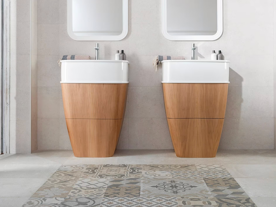 Porcelanosa Dover Caliza 33.299999999999997x100cm shown in a styled room setting