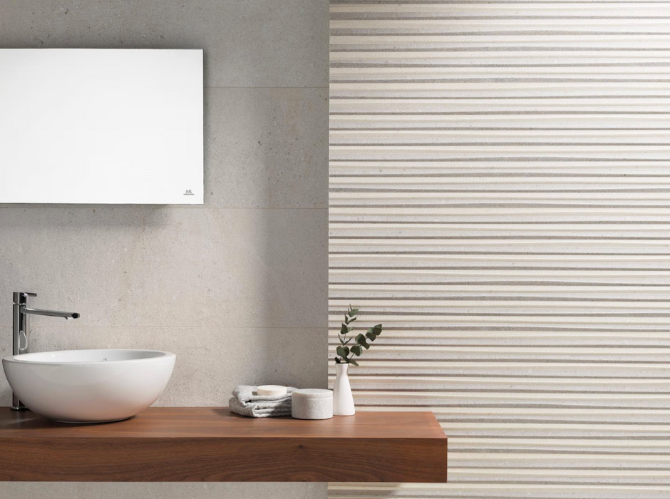 Porcelanosa Durango Acero Ant.l 120x120cm shown in a styled room setting