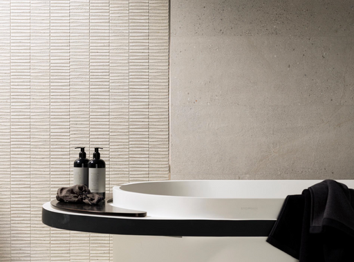Porcelanosa Durango Acero Ant.l 120x120cm shown in a styled room setting