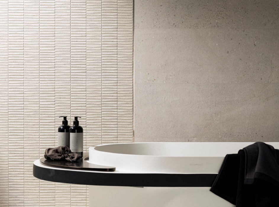 Porcelanosa Durango Acero Ant.l 120x120cm shown in a styled room setting