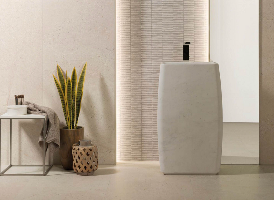 Porcelanosa Durango Bone 59.6x150cm shown in a styled room setting