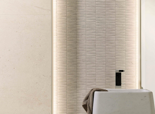 Porcelanosa Durango Bone 59.6x150cm shown in a styled room setting