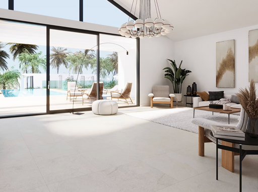 Porcelanosa Durango Bone L 59.6x59.6cm shown in a styled room setting