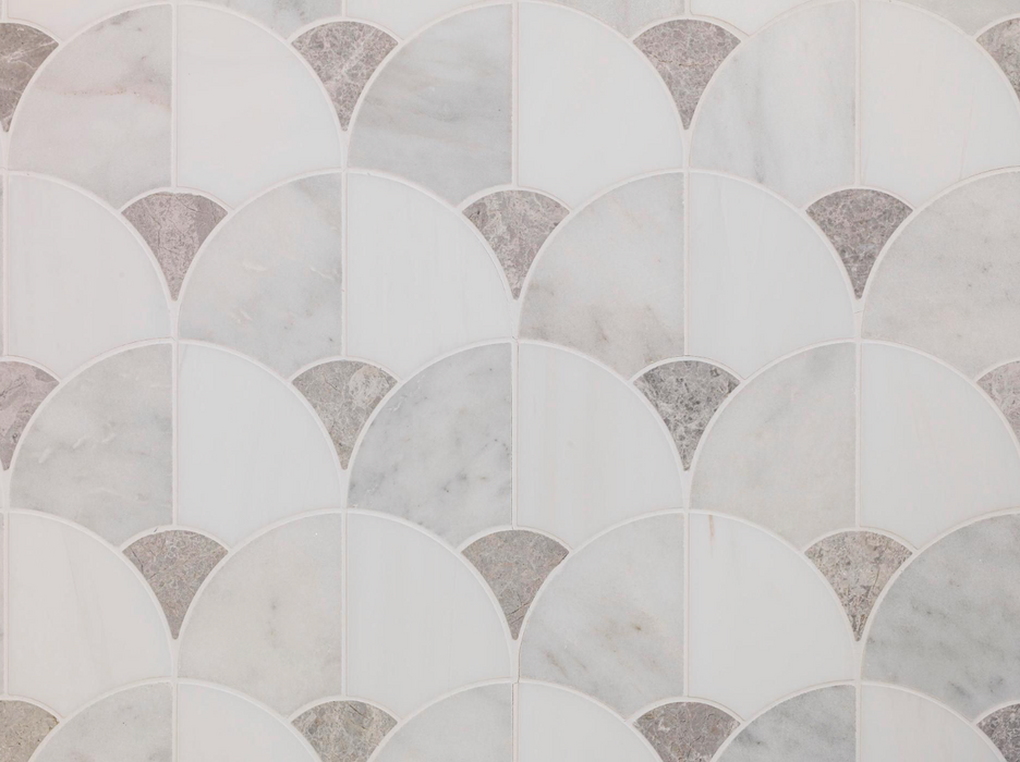 Porcelanosa Figure Shell Light 29.9x29.7x1 29.9x29.7cm shown in a styled room setting