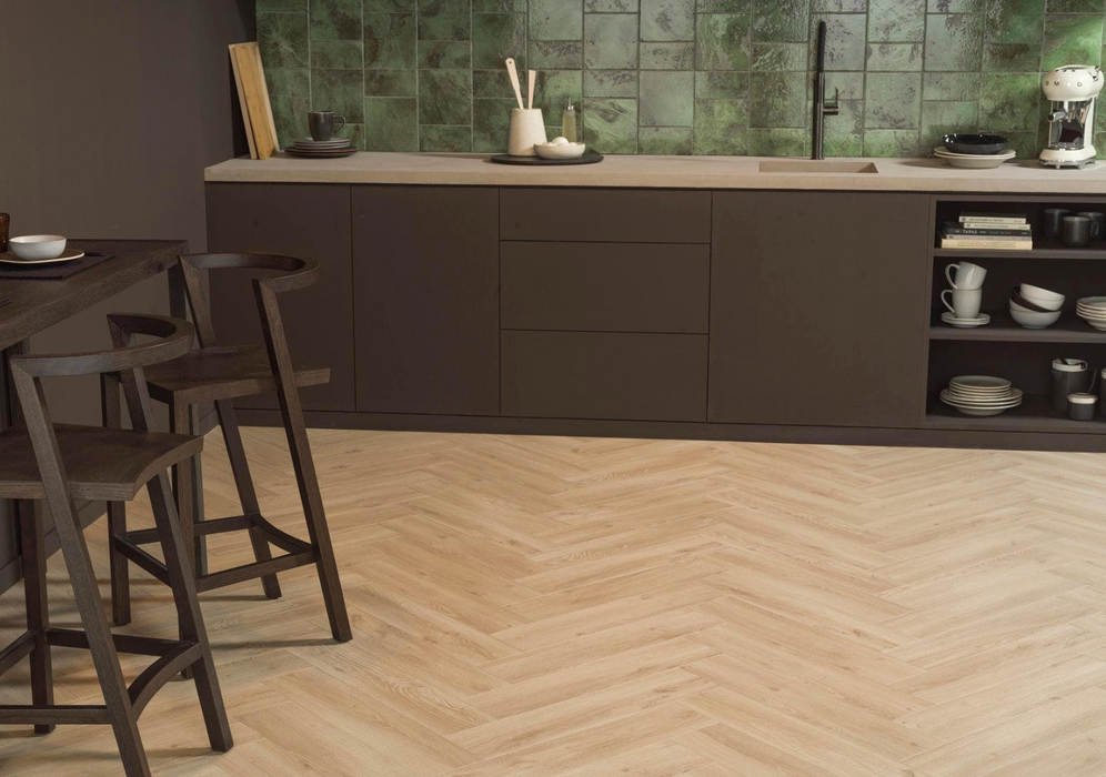 Porcelanosa Fiji Green 10x20x0.85 10x20cm shown in a styled room setting