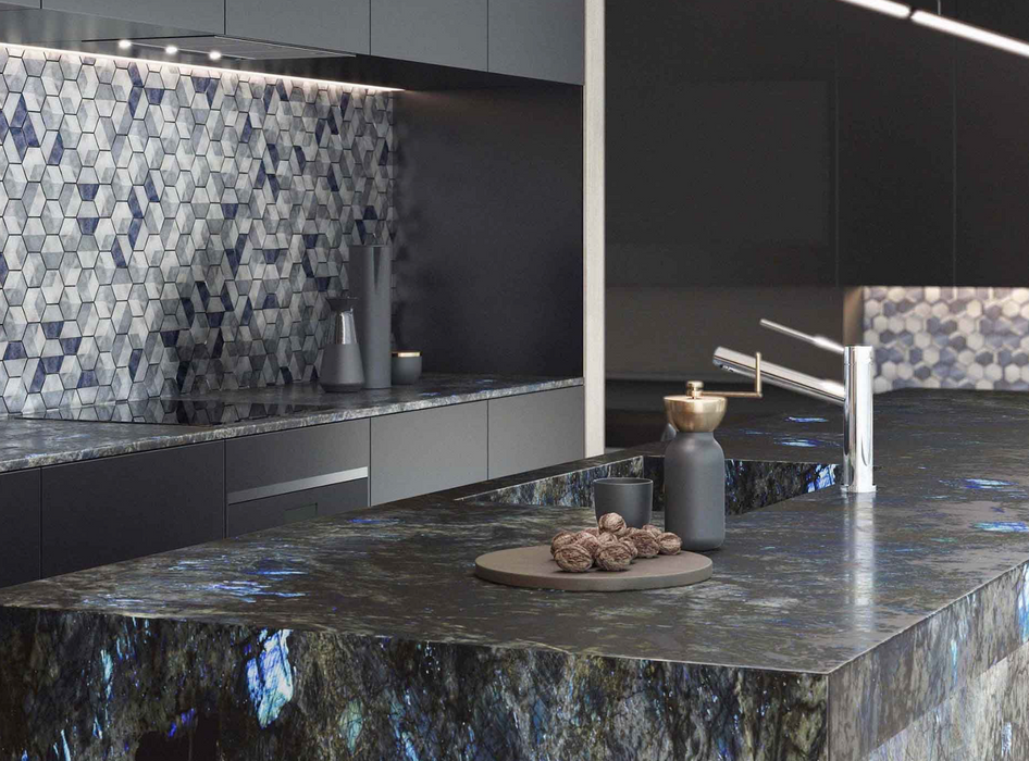 Porcelanosa Future Sapphire 25.8x30x0.8 25.8x30cm shown in a styled room setting