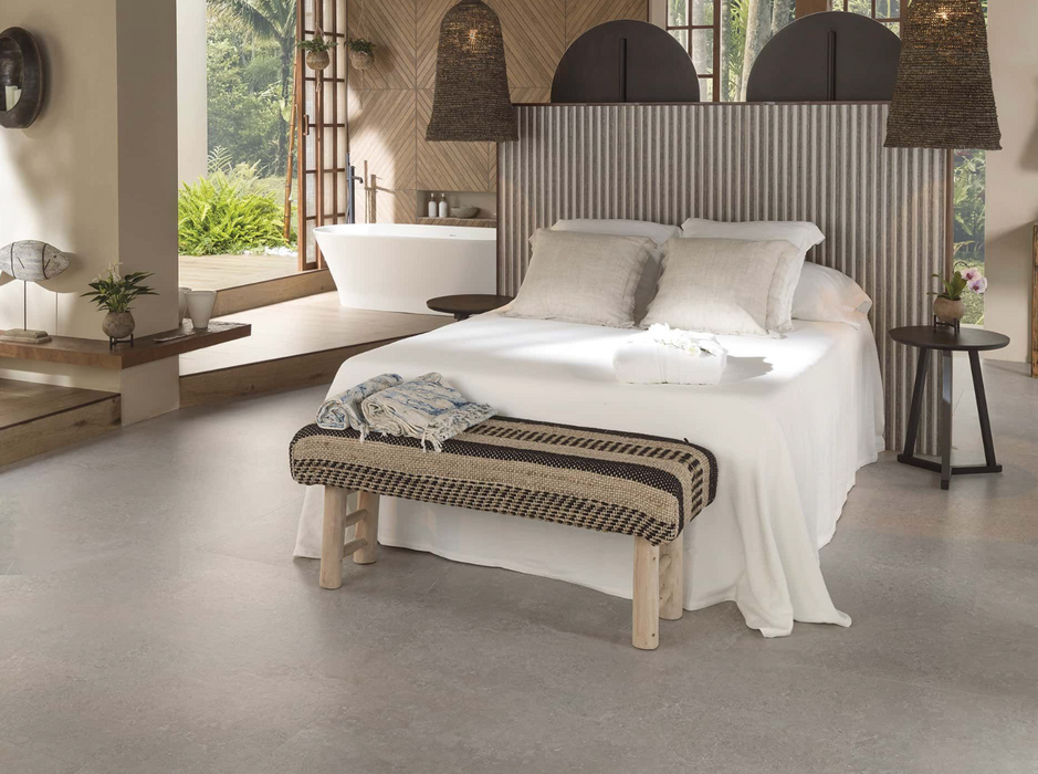 Porcelanosa Hannover Topo L 120x120cm shown in a styled room setting