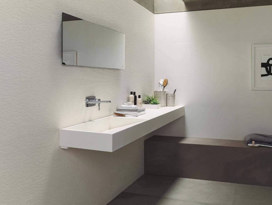 Porcelanosa Harlem Acero Ant.l 120x120cm shown in a styled room setting