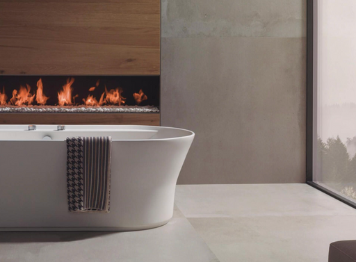 Porcelanosa Harlem Acero L 120x120cm shown in a styled room setting