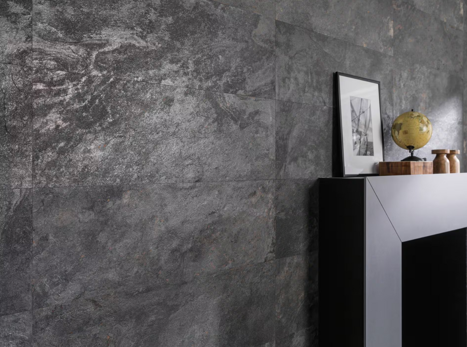 Porcelanosa Image Dark L 33.299999999999997x59.2cm shown in a styled room setting