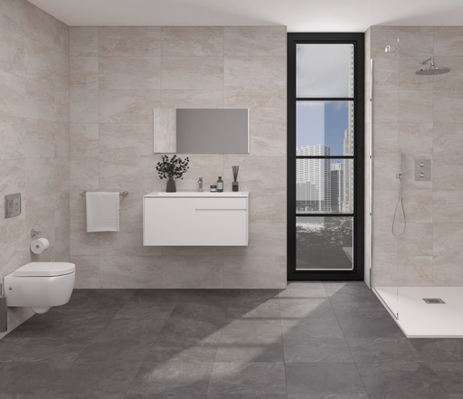 Porcelanosa Image Dark L 44.3x44.3cm shown in a styled room setting