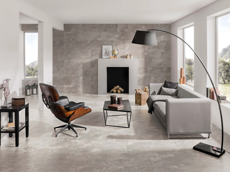 Porcelanosa Image Silver(5p/c) 33.299999999999997x100cm shown in a styled room setting