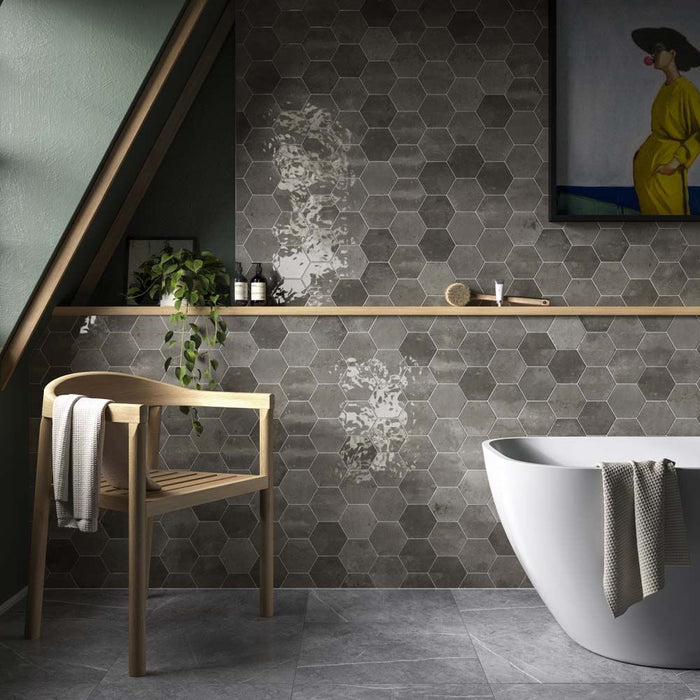 Hope Ash Hexagon Gloss Ceramic Wall 150x173mm