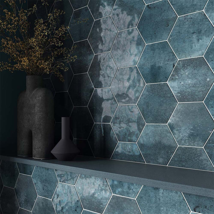 Hope Blue Hexagon Gloss Ceramic Wall 150x173mm
