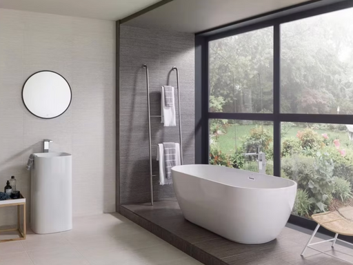 Porcelanosa Japan Blanco L 44.3x44.3cm shown in a styled room setting