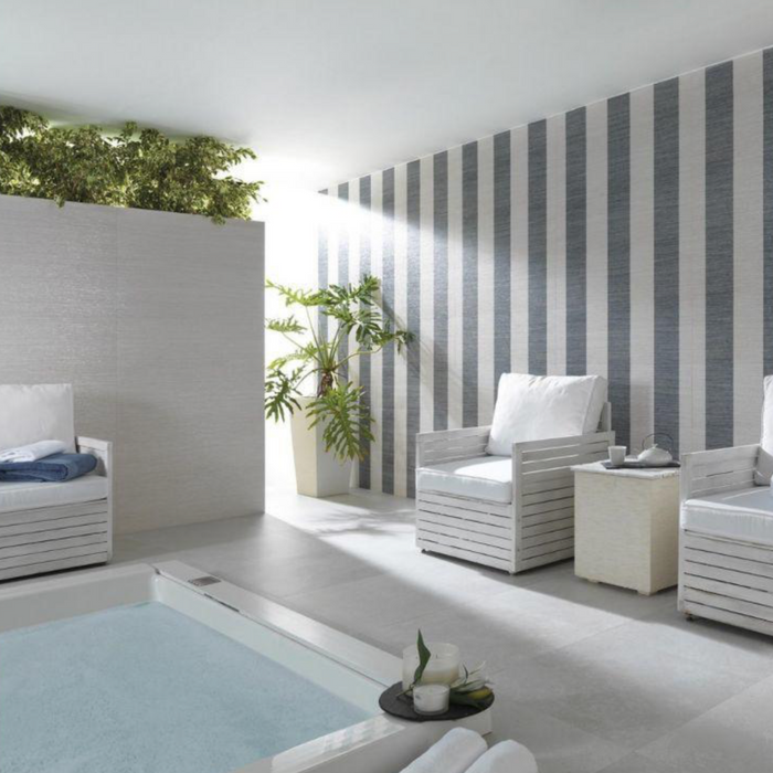 Porcelanosa Japan Marine L 25x44.3cm shown in a styled room setting