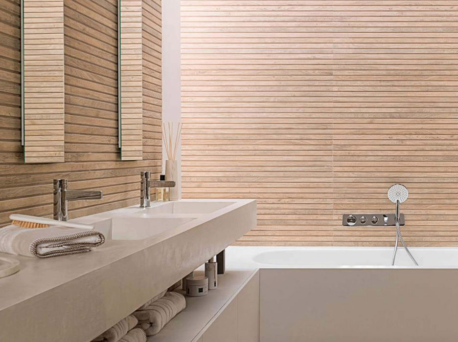 Porcelanosa Lexington Maple 45x120cm shown in a styled room setting