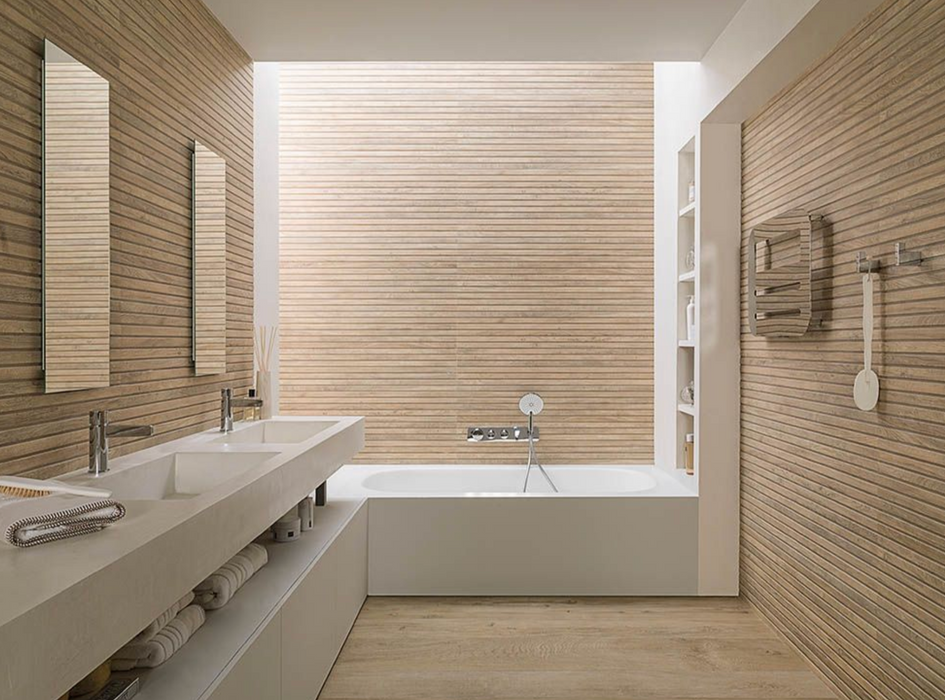 Porcelanosa Lexington Maple 45x120cm shown in a styled room setting