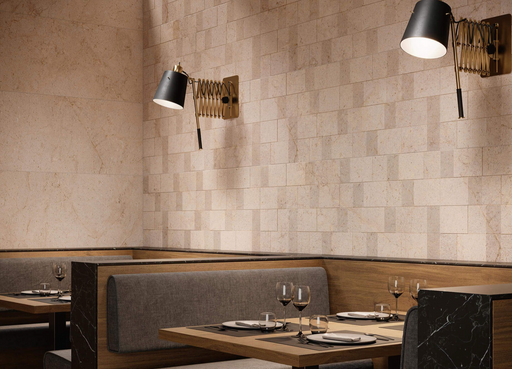 Porcelanosa Line Dorcia Marfil 59.6x150cm shown in a styled room setting