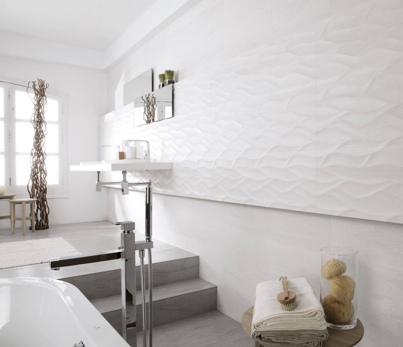 Porcelanosa Madagascar Blanco(5p/c) 33.299999999999997x100cm shown in a styled room setting