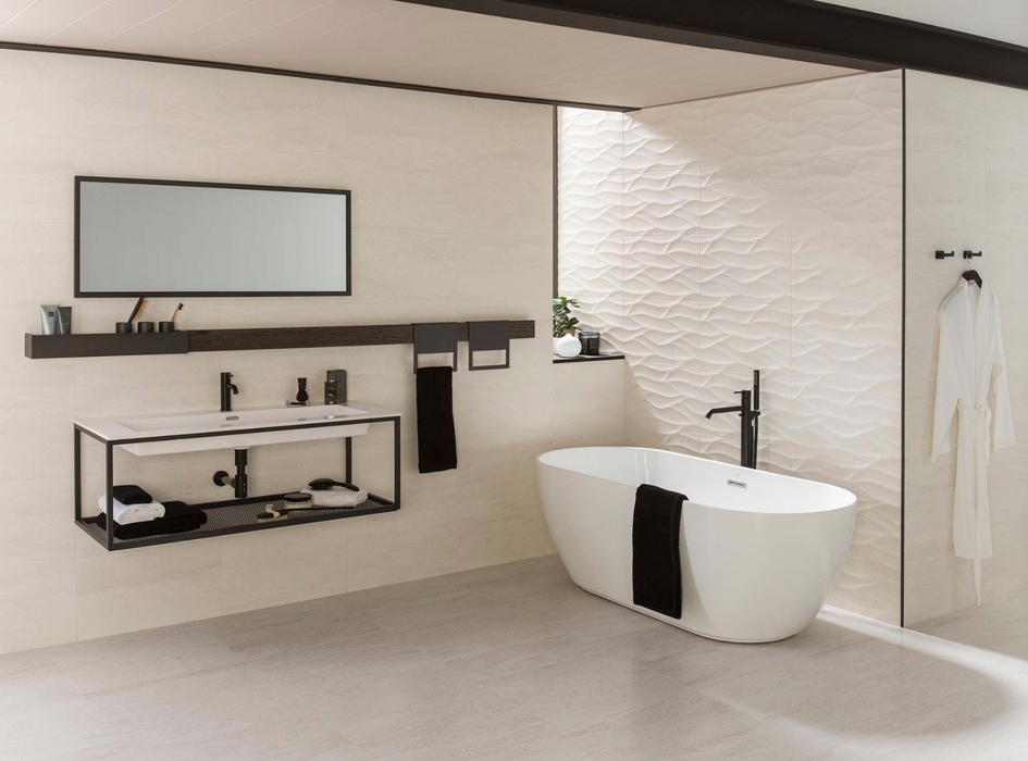 Porcelanosa Madagascar Blanco L 25x44.3cm shown in a styled room setting
