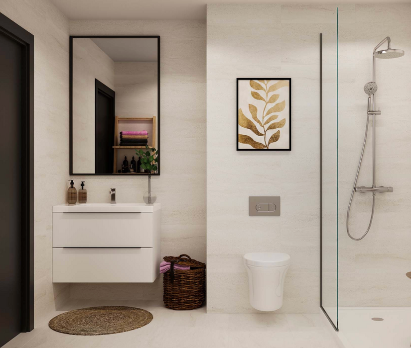 Porcelanosa Madagascar Blanco L 33.299999999999997x59.2cm shown in a styled room setting
