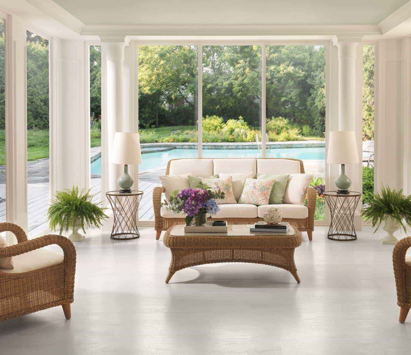 Porcelanosa Madagascar Blanco L 44.3x44.3cm shown in a styled room setting