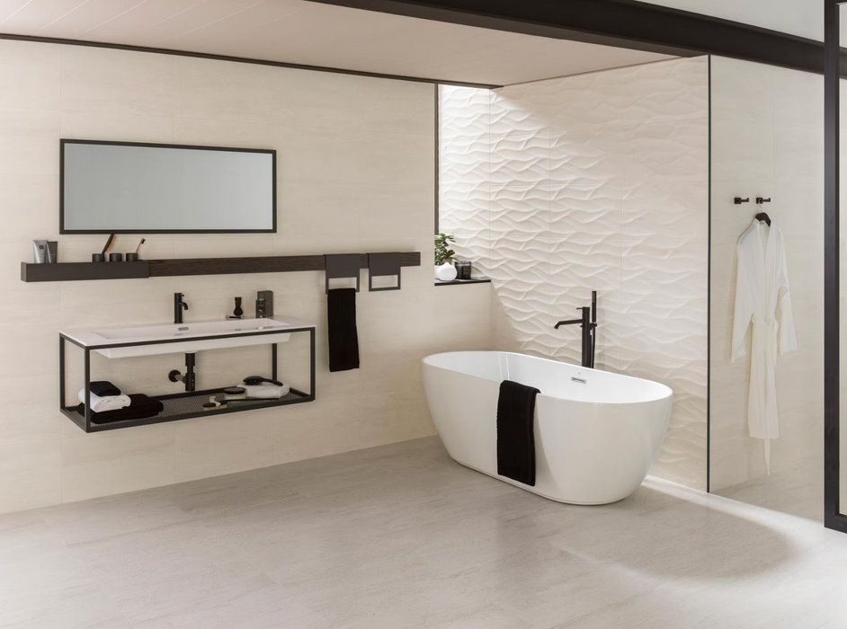 Porcelanosa Madagascar Blanco L 59.6x59.6cm shown in a styled room setting